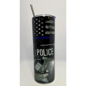 20 oz Police Stainless Steel Tumbler with Lid, Straw